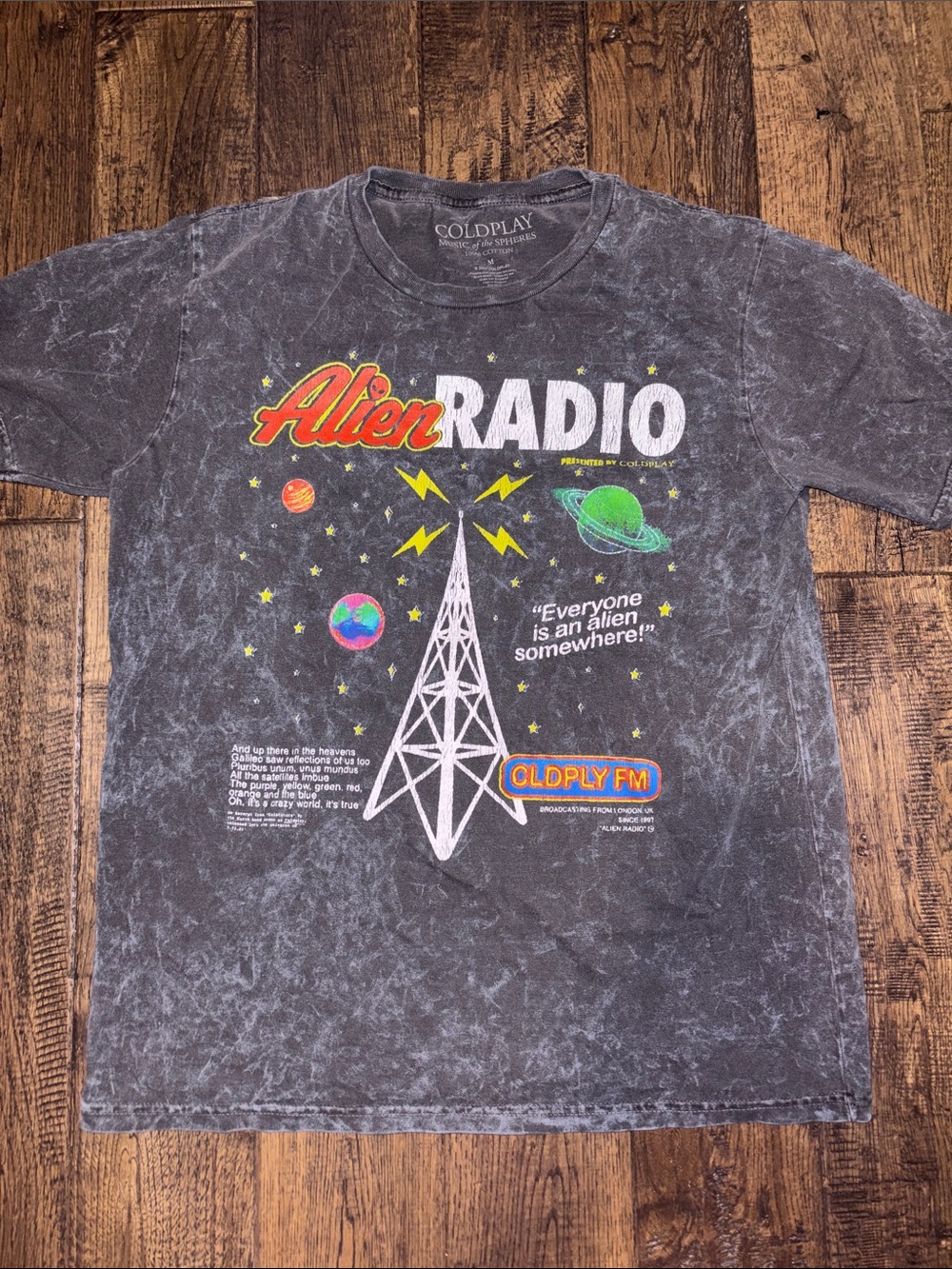 Coldplay 'Alien Radio' Short Sleeve Graphic Tee - Washed Black